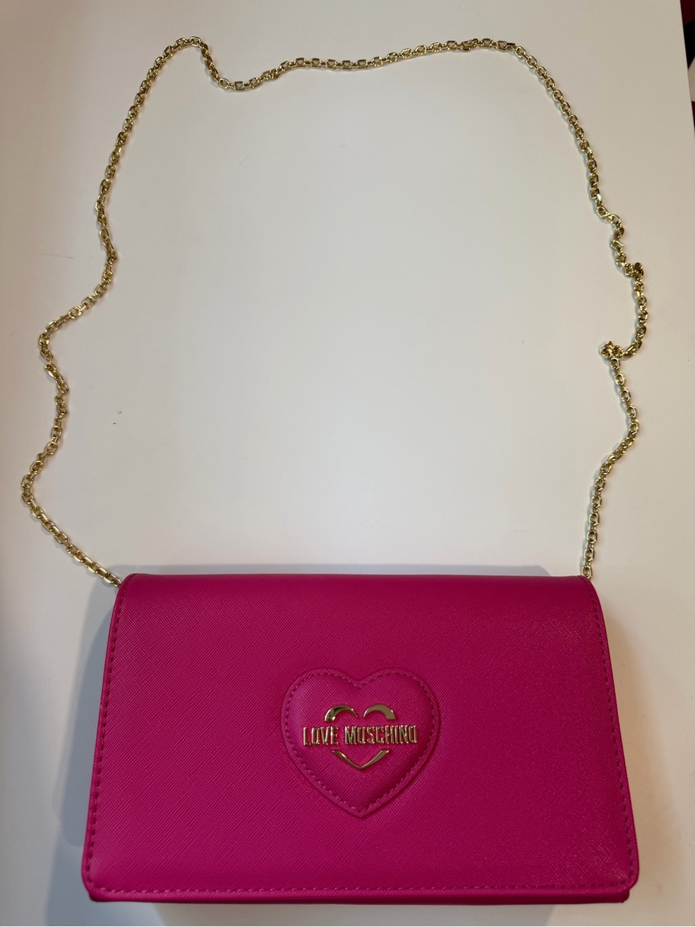 Love Moschino Hot Pink Crossbody Bag with Gold Chain
